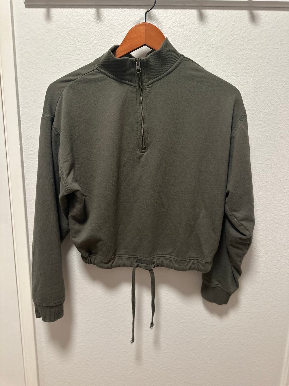 Marine Layer Quarter Zip Crop Sweatshirt, Green, Small
